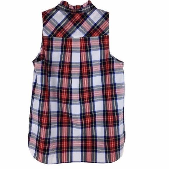 J. Crew Ruffle Neck Sleeveless Plaid Cotton Poplin Shirt NWT Size 4 - Picture 2 of 12